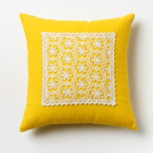 Cotton cushion cover with white lace patch work