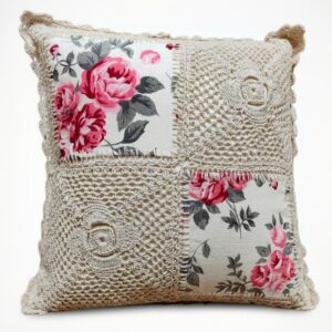 Crochet cushion cover with 2 bit patch work