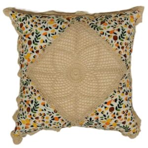 Crochet cushion cover with printed patch work