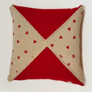 Red and beige with heart shape print